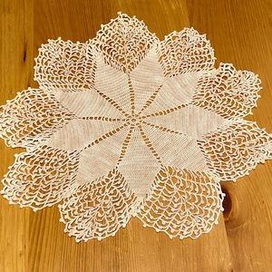 Vintage Handmade Crochet Two tone Marled Cream & Tan Doily Table linen Accent